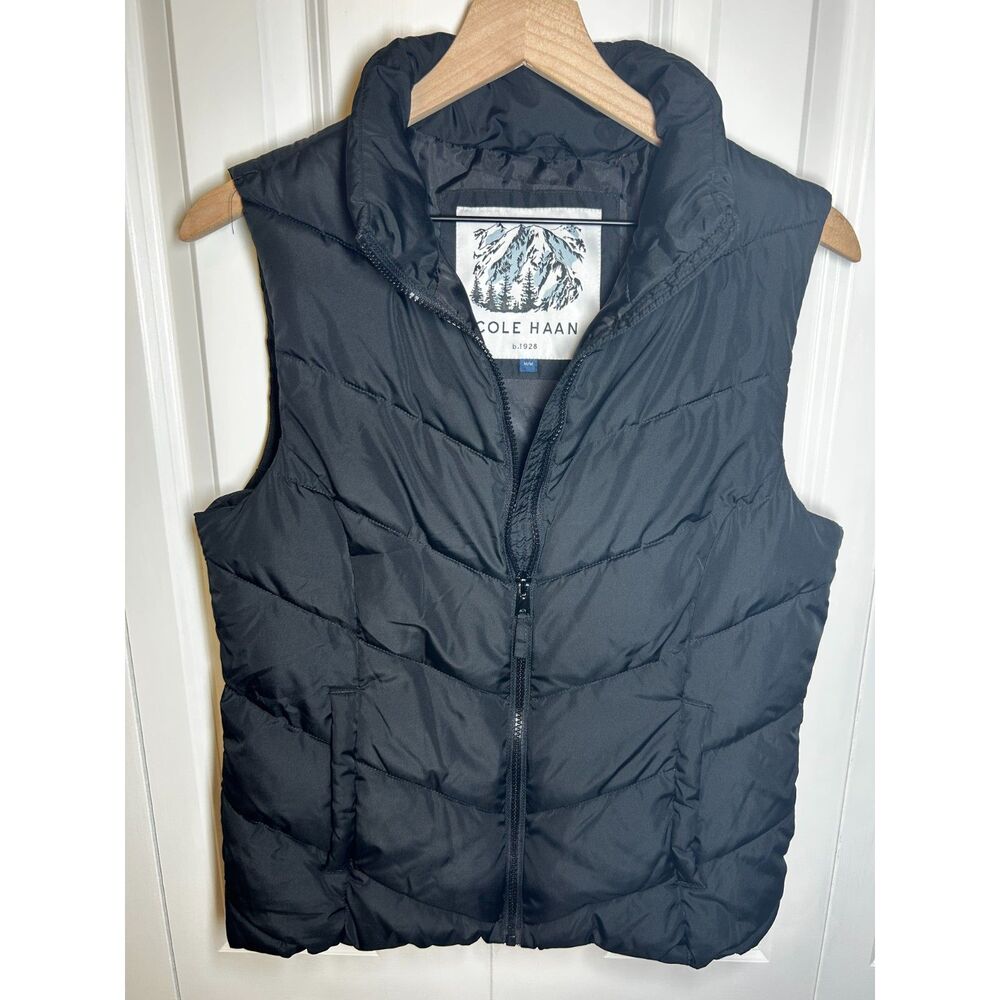 Cole Haan Black Chevron Quilted Puffer Vest Women's Medium